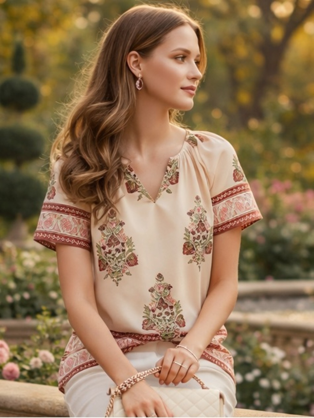Tuckernuck NWT Elena Blush Chandelier Floral Block Print Peasant Top Small